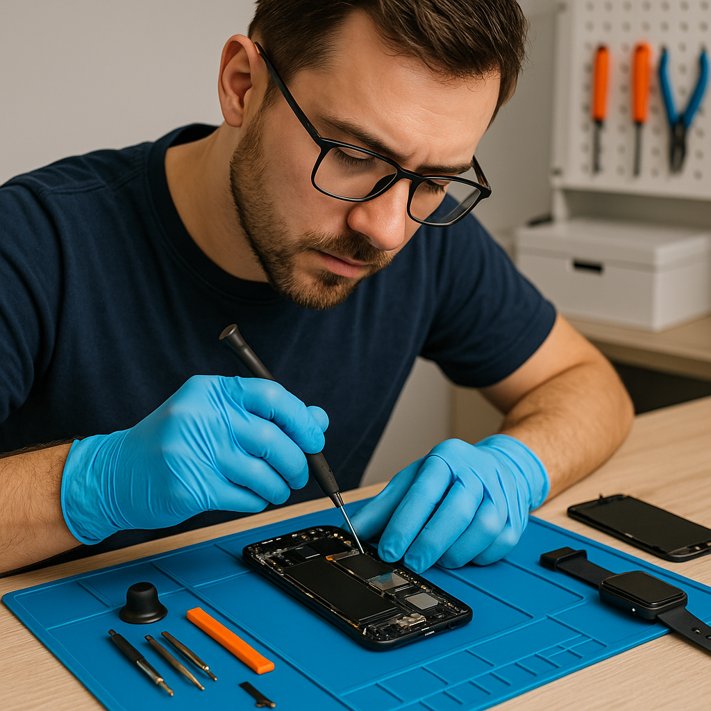 Técnico reparando celular